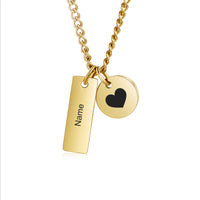 Personalized Name Bar and Heart Disc Necklace