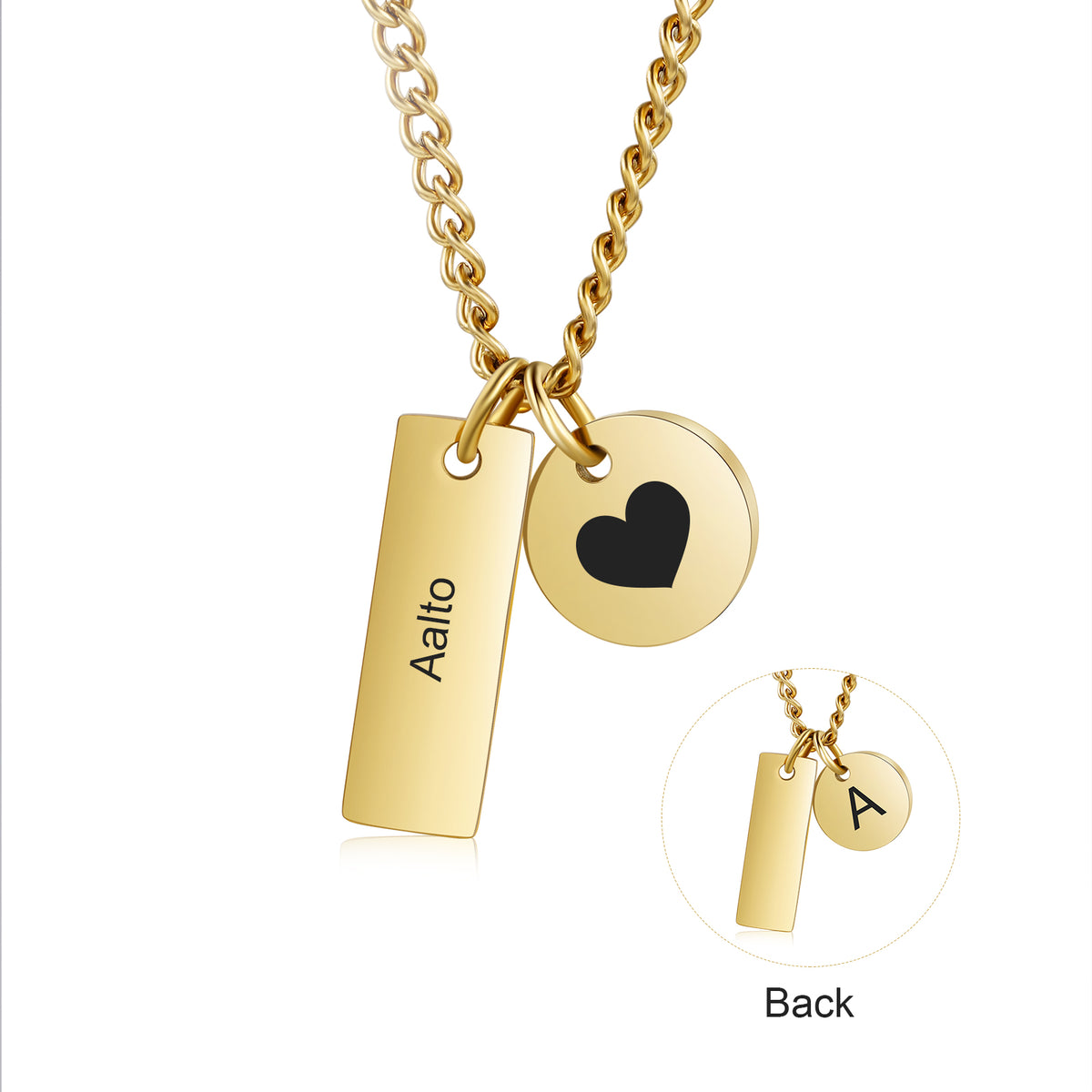 Personalized Name Bar and Heart Disc Necklace