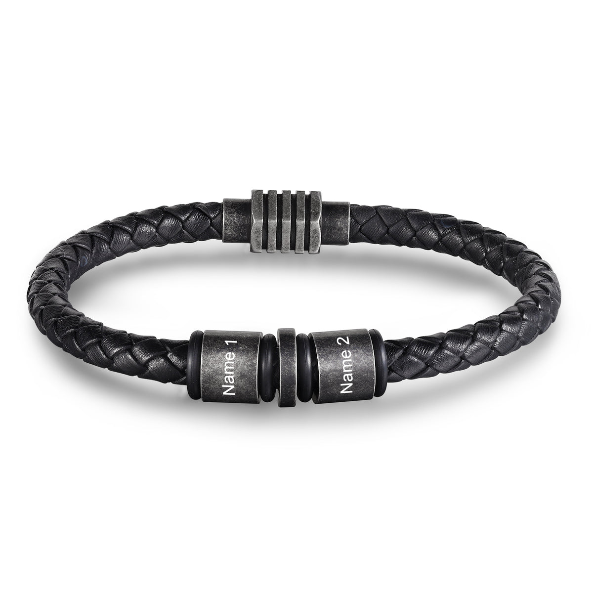 Men's Vintage Braided Leather Name Bead Bracelet