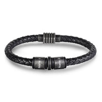 Men's Vintage Braided Leather Name Bead Bracelet