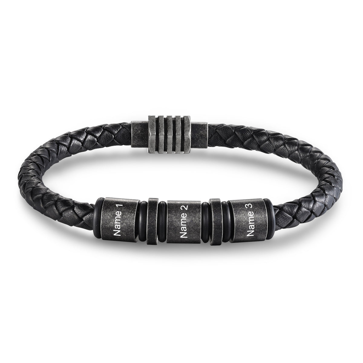 Men's Vintage Braided Leather Name Bead Bracelet
