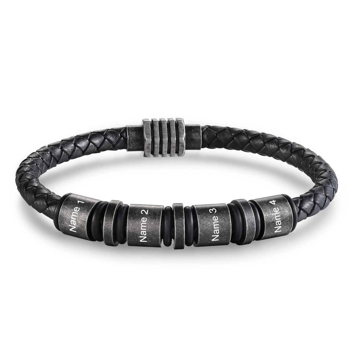 Men's Vintage Braided Leather Name Bead Bracelet