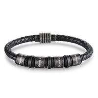 Men's Vintage Braided Leather Name Bead Bracelet