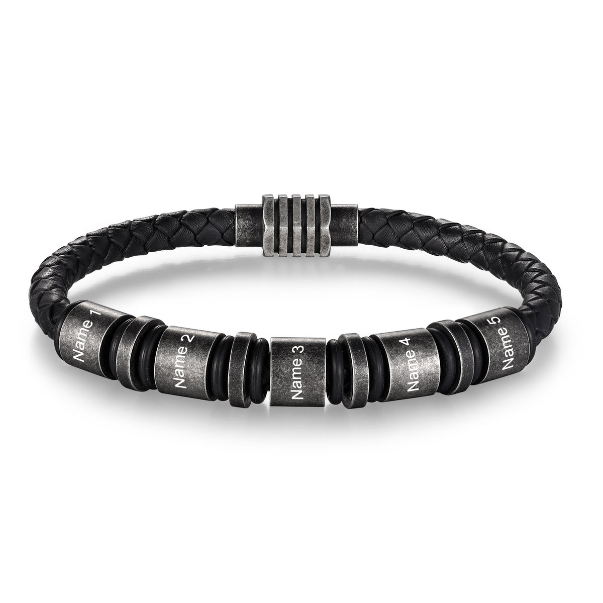 Men's Vintage Braided Leather Name Bead Bracelet