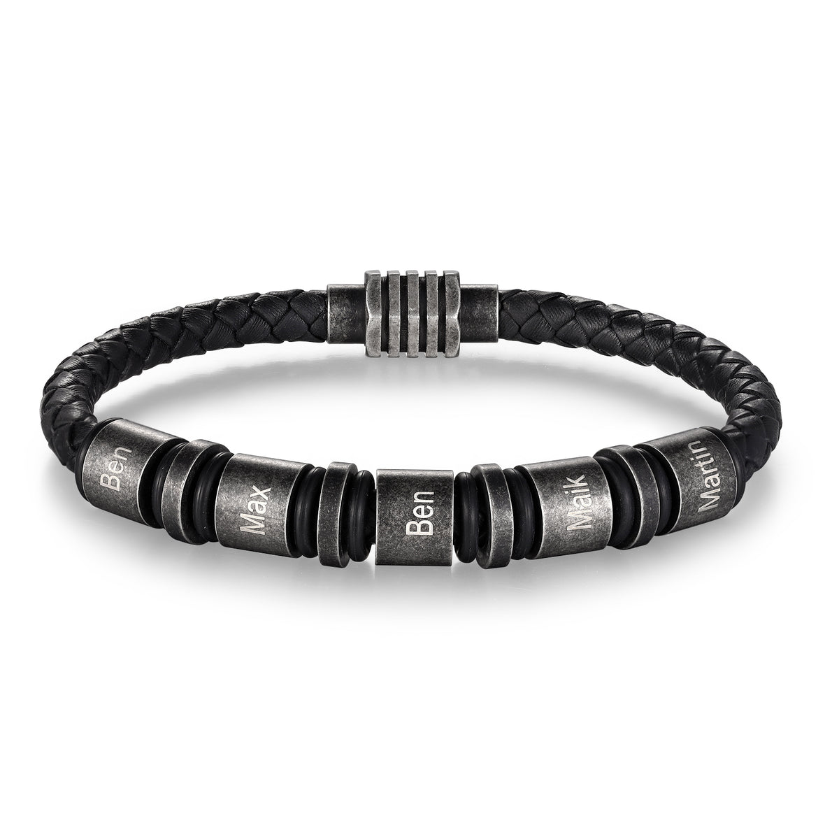 Men's Vintage Braided Leather Name Bead Bracelet