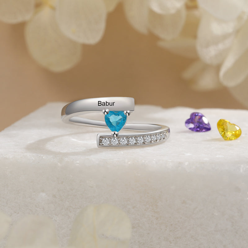 Personalized Heart Birthstone Wrap Ring
