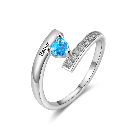 Personalized Heart Birthstone Wrap Ring