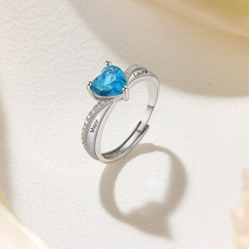 Personalized Heart Birthstone Name Ring