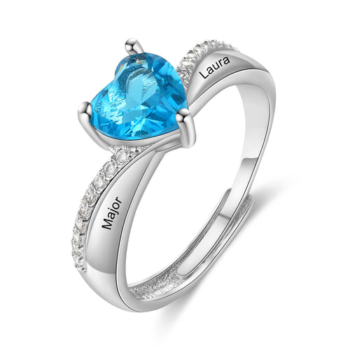Personalized Heart Birthstone Name Ring