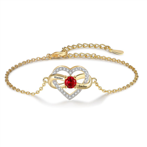 Gold Plated Heart Birthstone Name Bracelet