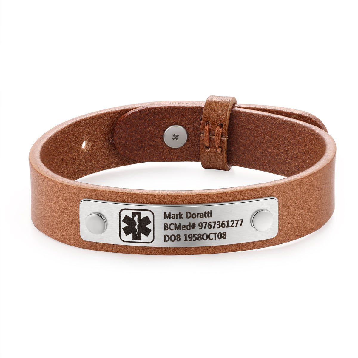 Men's Vintage Leather Medical ID Bracelet