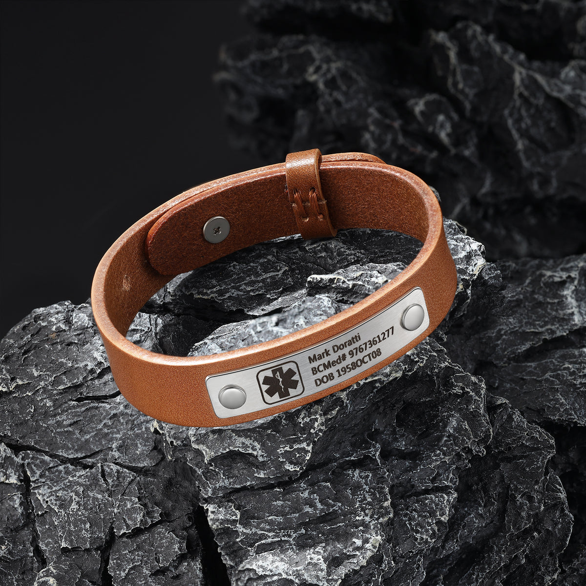 Men's Vintage Leather Medical ID Bracelet