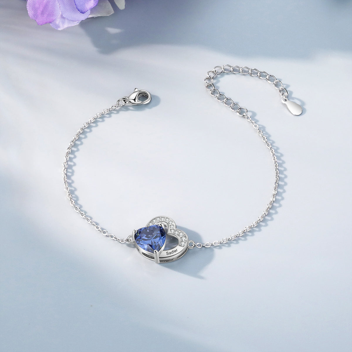 Personalized Birthstone Heart Charm Bracelet