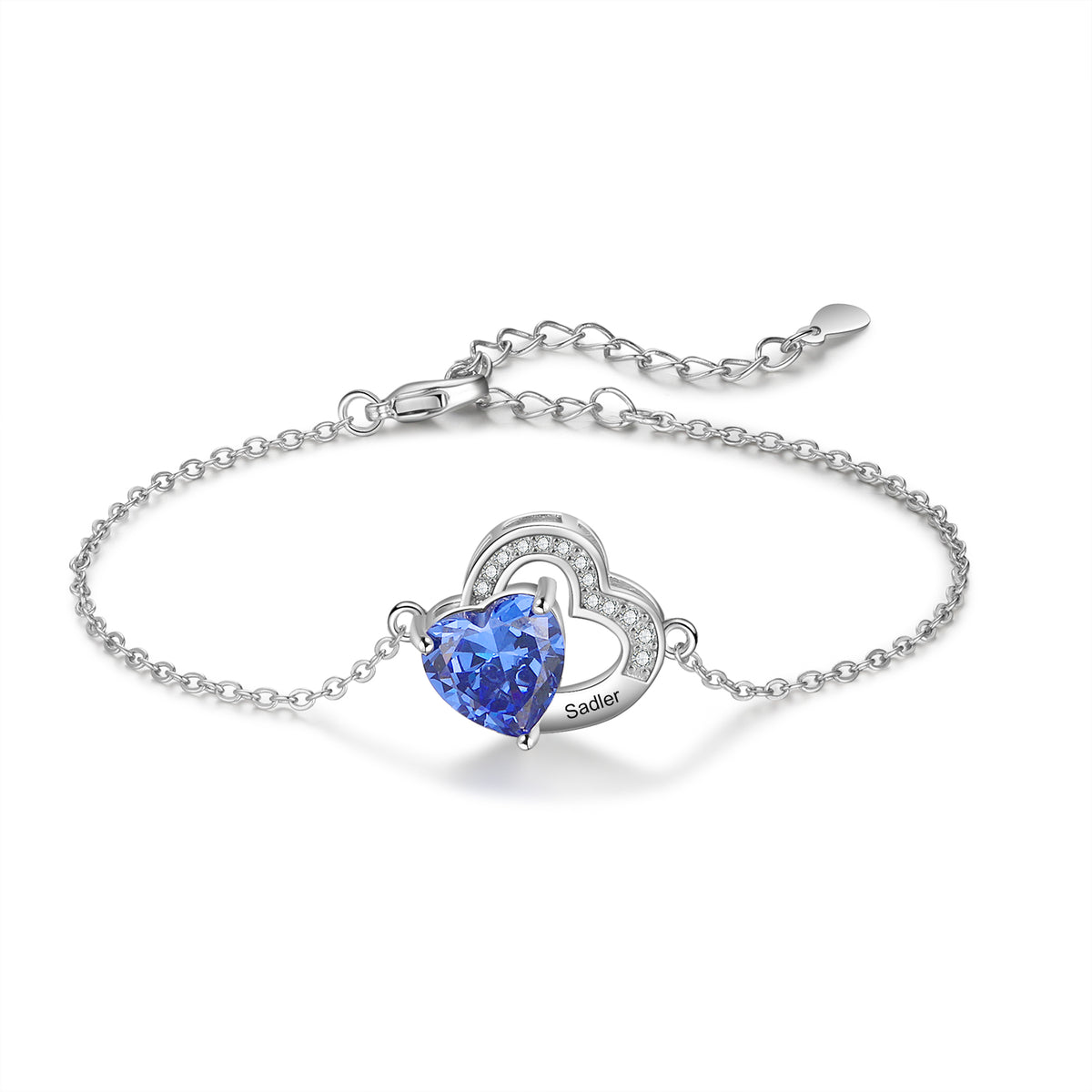 Personalized Birthstone Heart Charm Bracelet