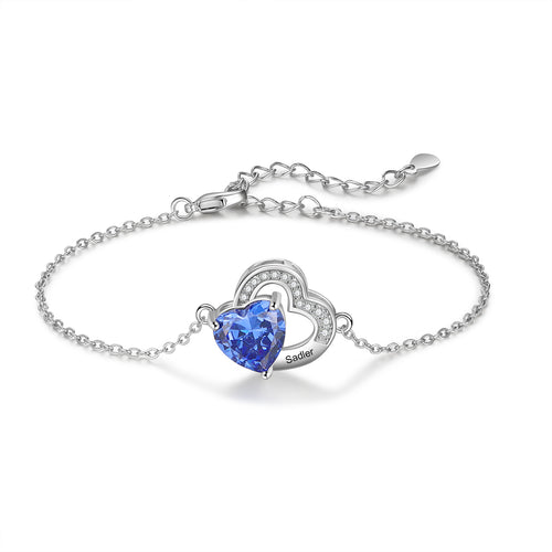Personalized Birthstone Heart Charm Bracelet
