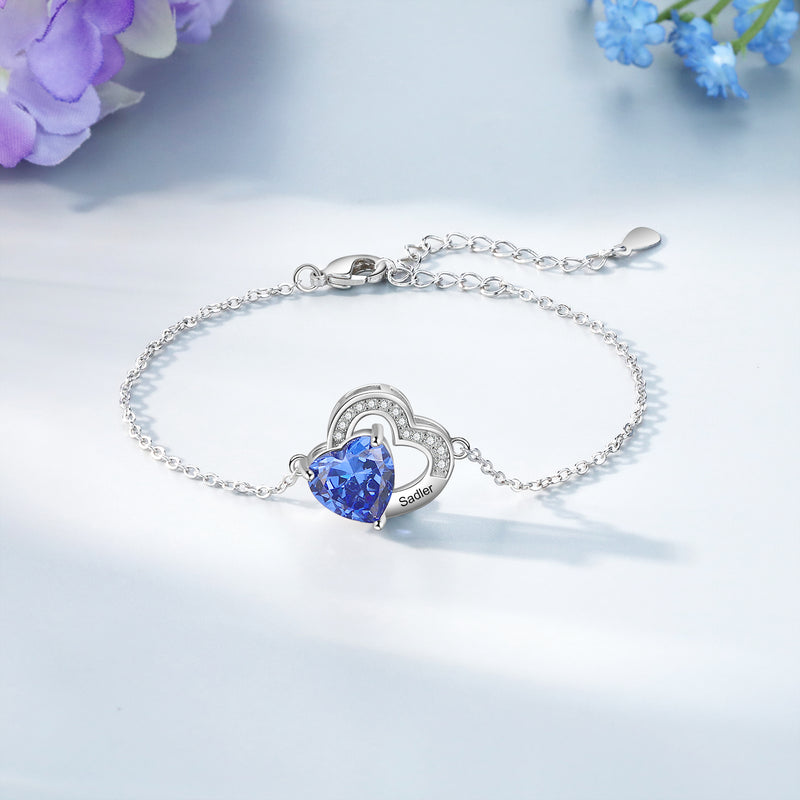Personalized Birthstone Heart Charm Bracelet