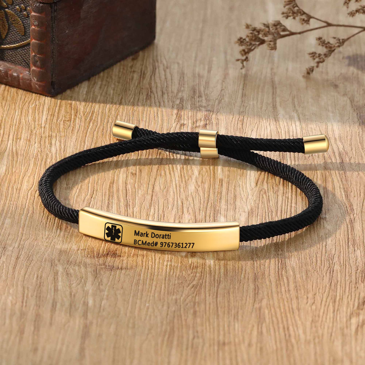 Personalized Rope Medical ID Bar Bracelet
