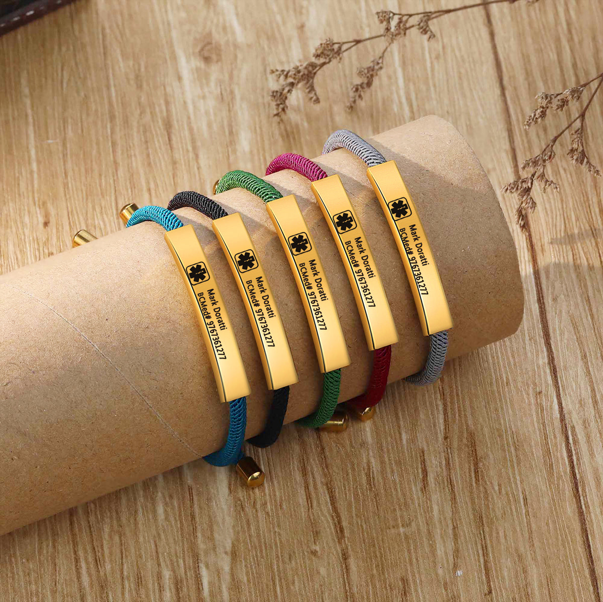 Personalized Rope Medical ID Bar Bracelet