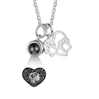 Paw Heart Photo Projection Necklace with Text