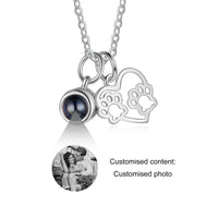 Paw Heart Photo Projection Necklace with Text