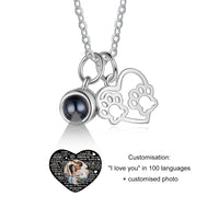 Paw Heart Photo Projection Necklace with Text