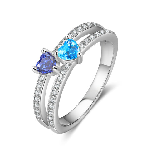 Personalized Double Heart Birthstone Ring