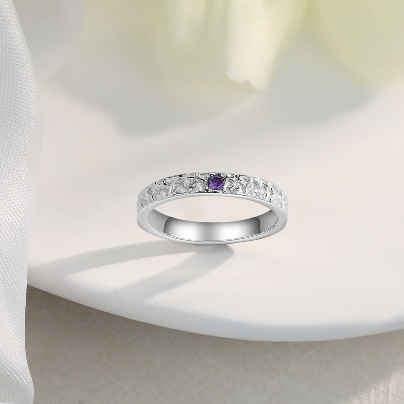 Personalized Textured Birthstone Ring