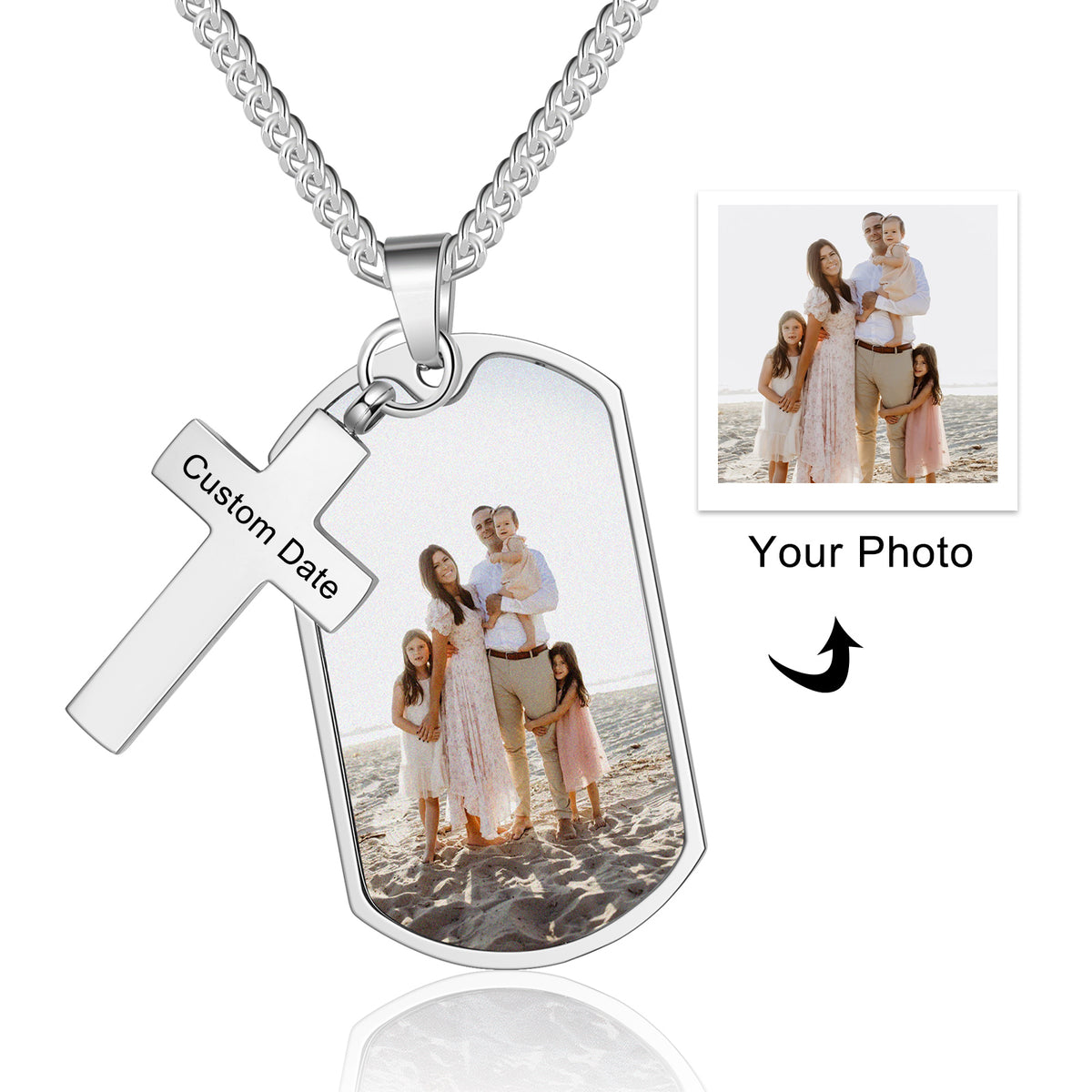 Men's Photo Dog Tag Cross Necklace