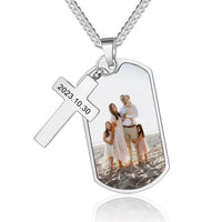 Men's Photo Dog Tag Cross Necklace