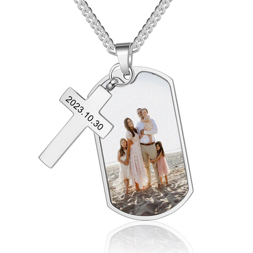 Men's Photo Dog Tag Cross Necklace