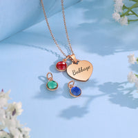 Personalized Heart Name Necklace with Birthstone Charms