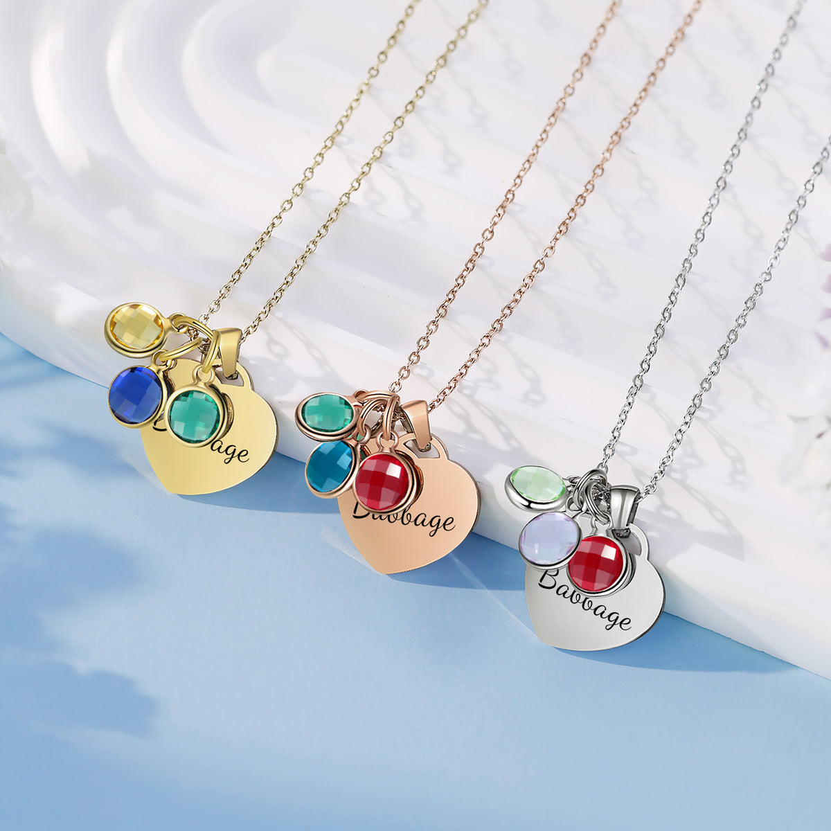 Personalized Heart Name Necklace with Birthstone Charms