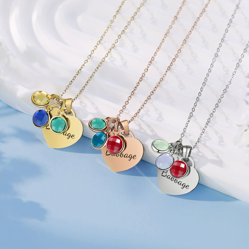 Personalized Heart Name Necklace with Birthstone Charms