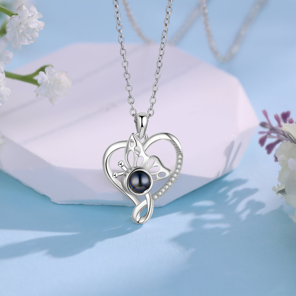 Butterfly Heart Photo Projection Necklace
