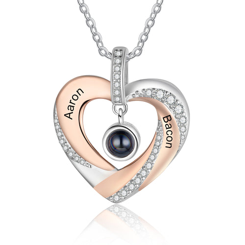 Two Name Heart Photo Projection Necklace