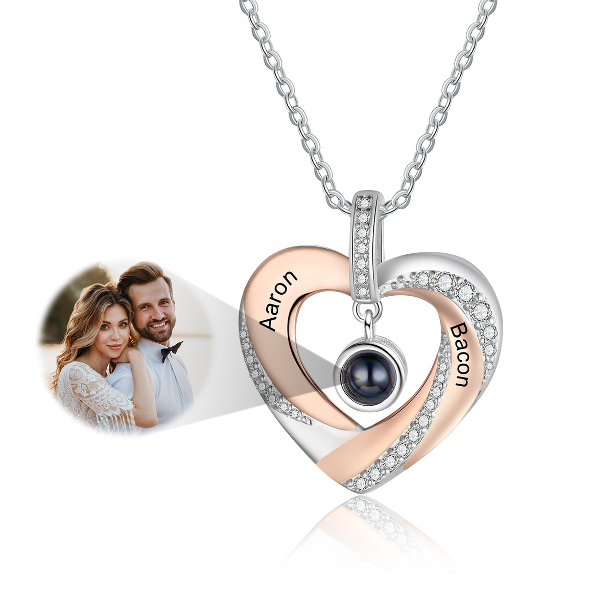 Two Name Heart Photo Projection Necklace