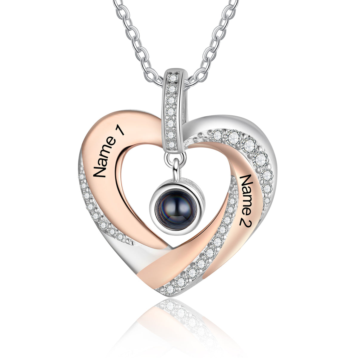 Two Name Heart Photo Projection Necklace