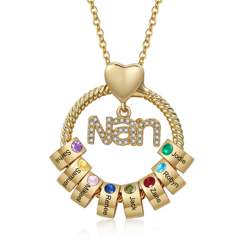 Personalized Name Circle Necklace with Birthstone Charms