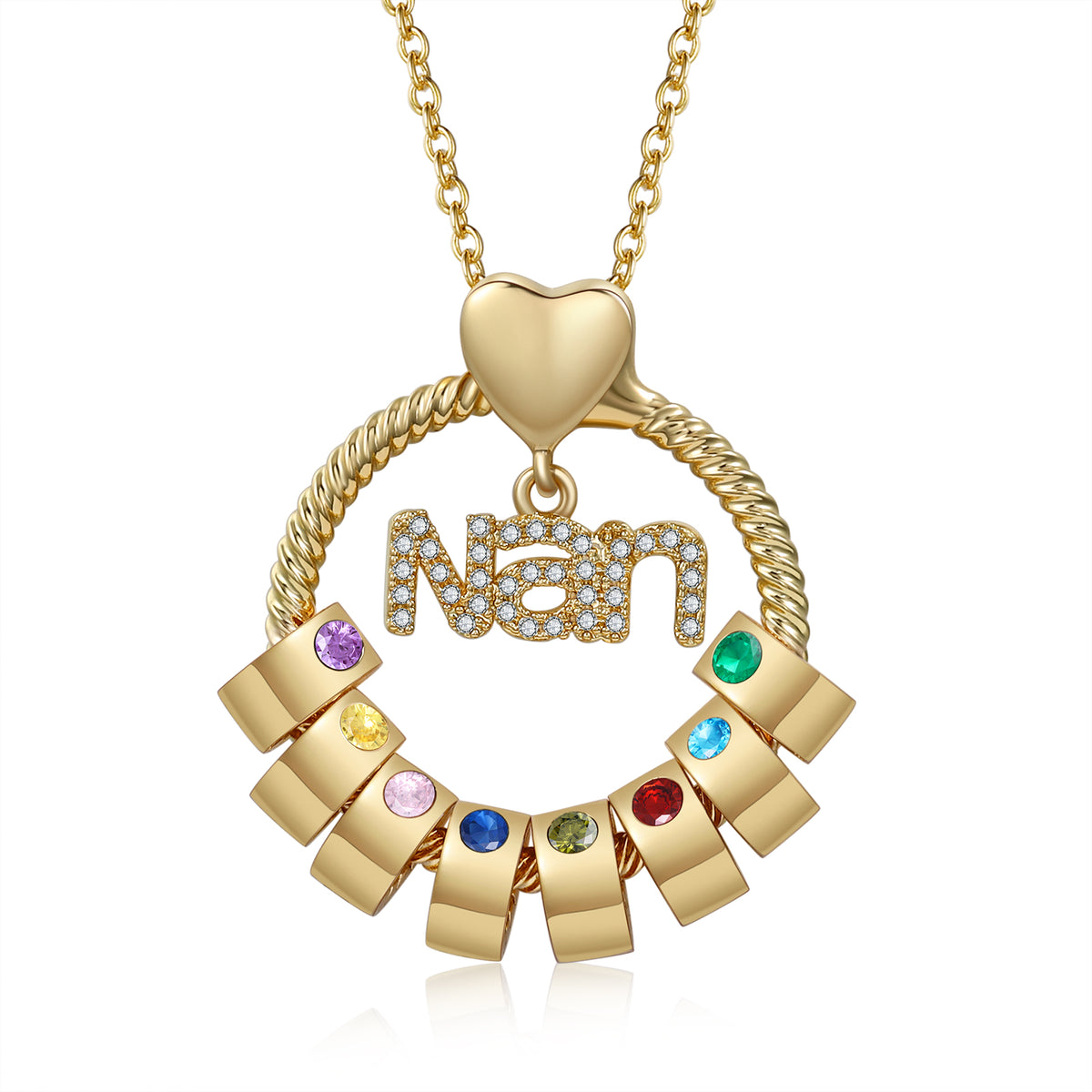 Personalized Name Circle Necklace with Birthstone Charms