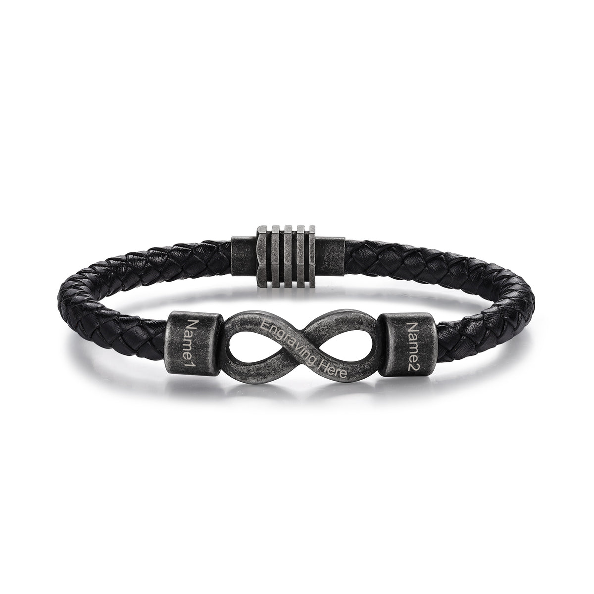 Men's Infinity Leather Name Bead Bracelet