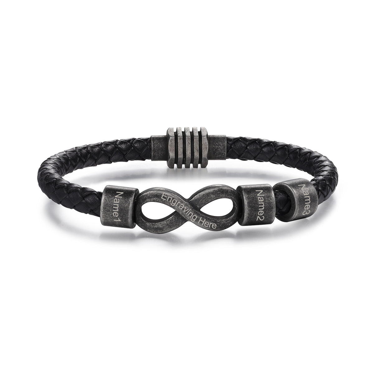 Men's Infinity Leather Name Bead Bracelet