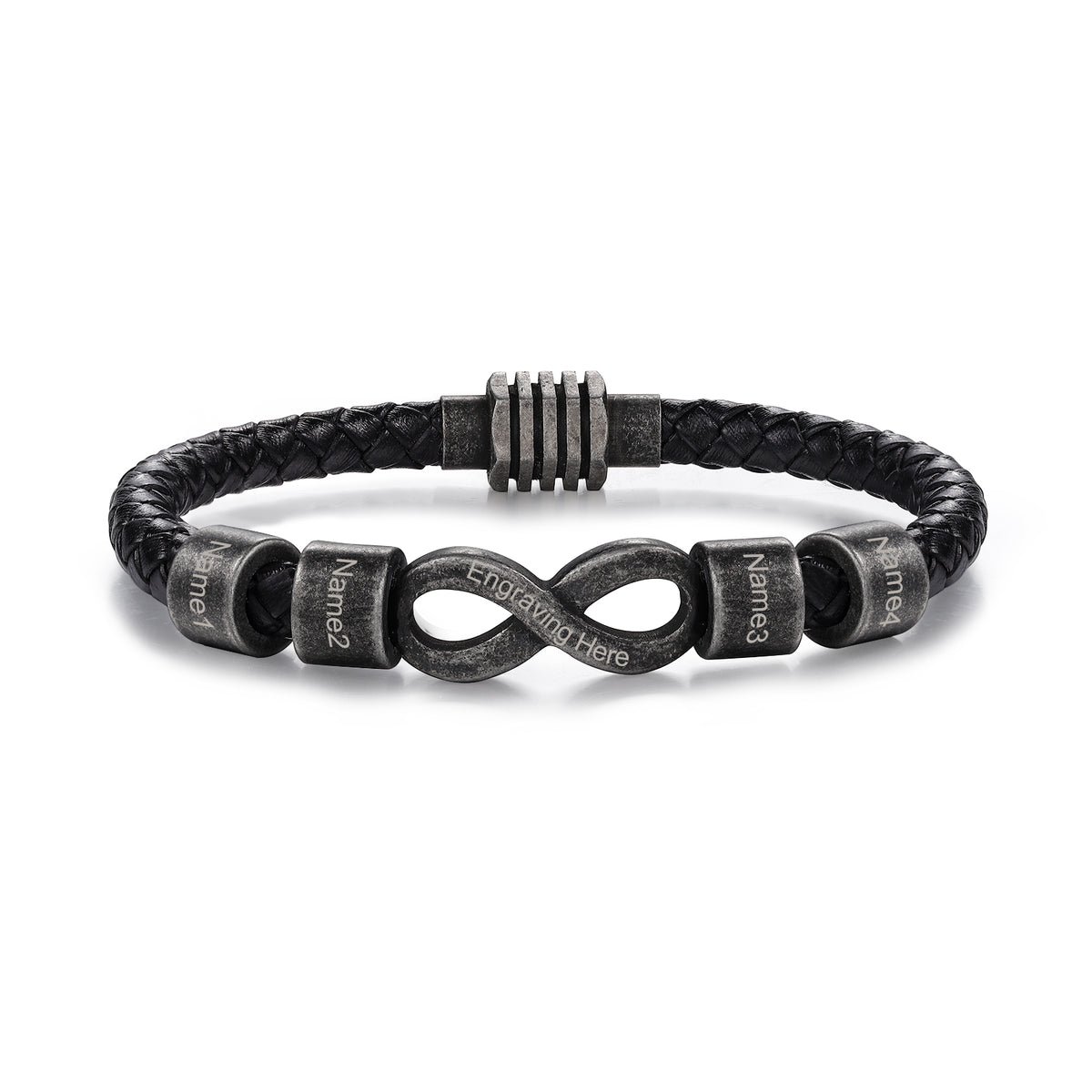 Men's Infinity Leather Name Bead Bracelet
