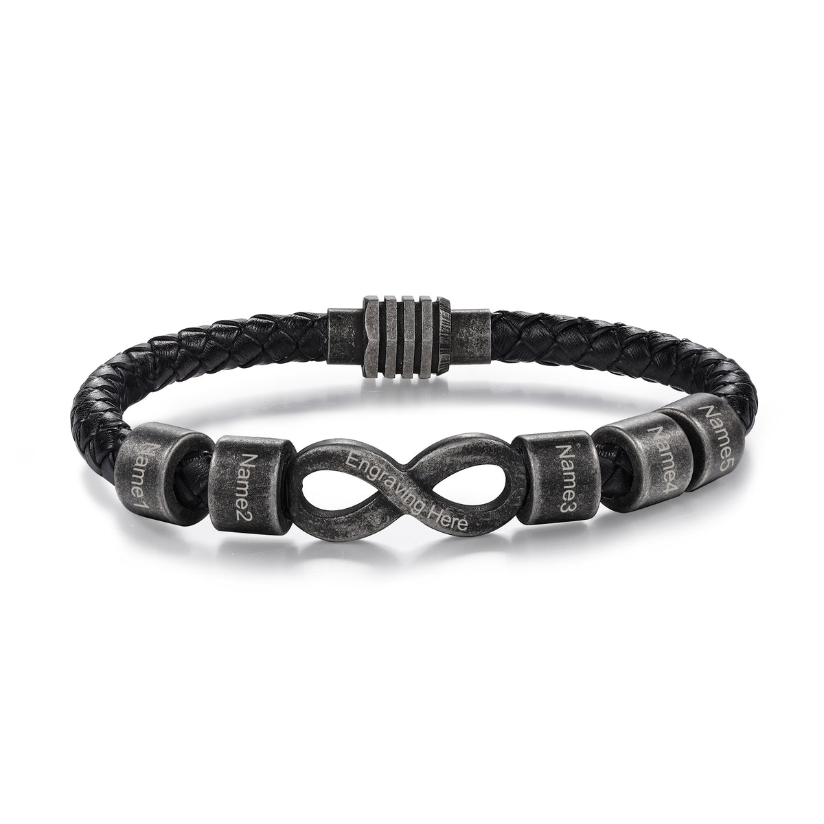 Men's Infinity Leather Name Bead Bracelet