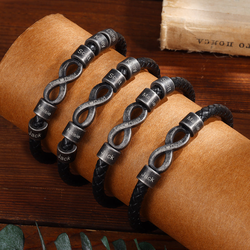 Men's Infinity Leather Name Bead Bracelet