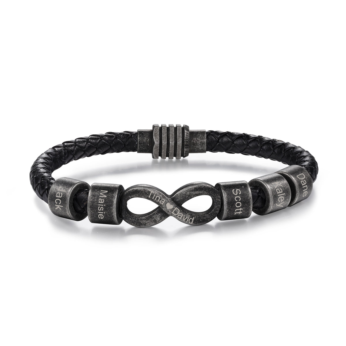Men's Infinity Leather Name Bead Bracelet