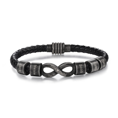 Men's Infinity Leather Name Bead Bracelet