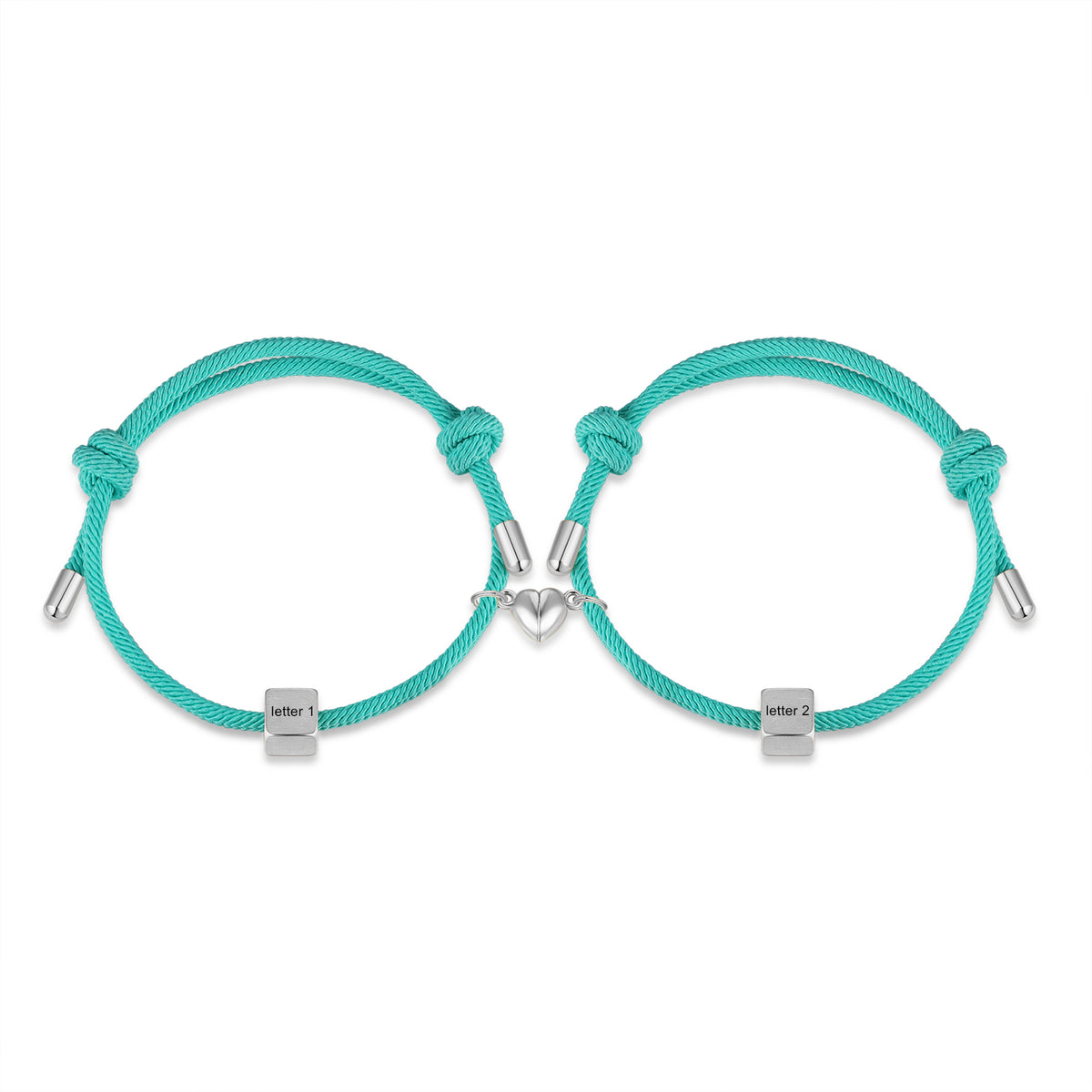 Personalized Initial Couple Rope Bracelets with Heart Magnet