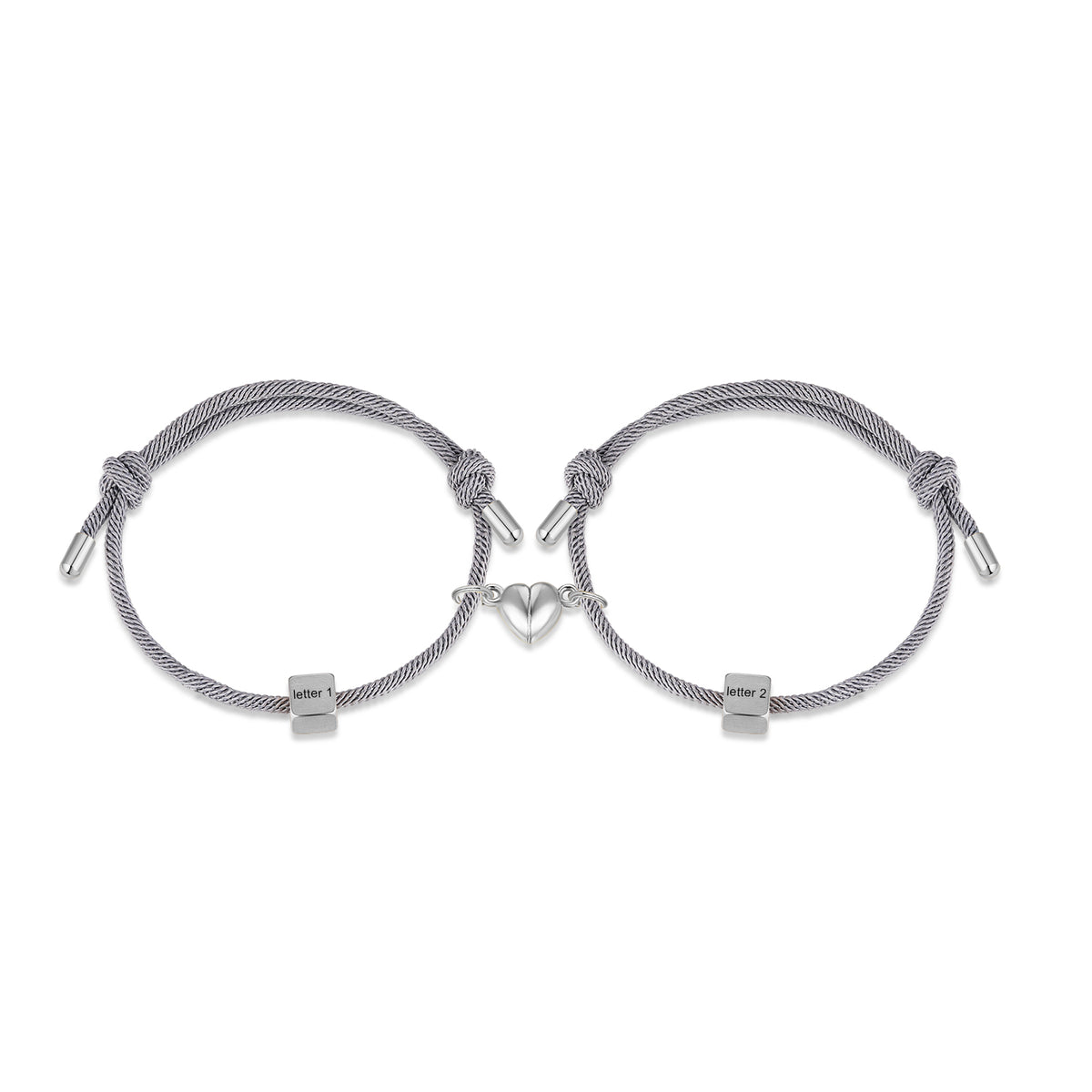 Personalized Initial Couple Rope Bracelets with Heart Magnet