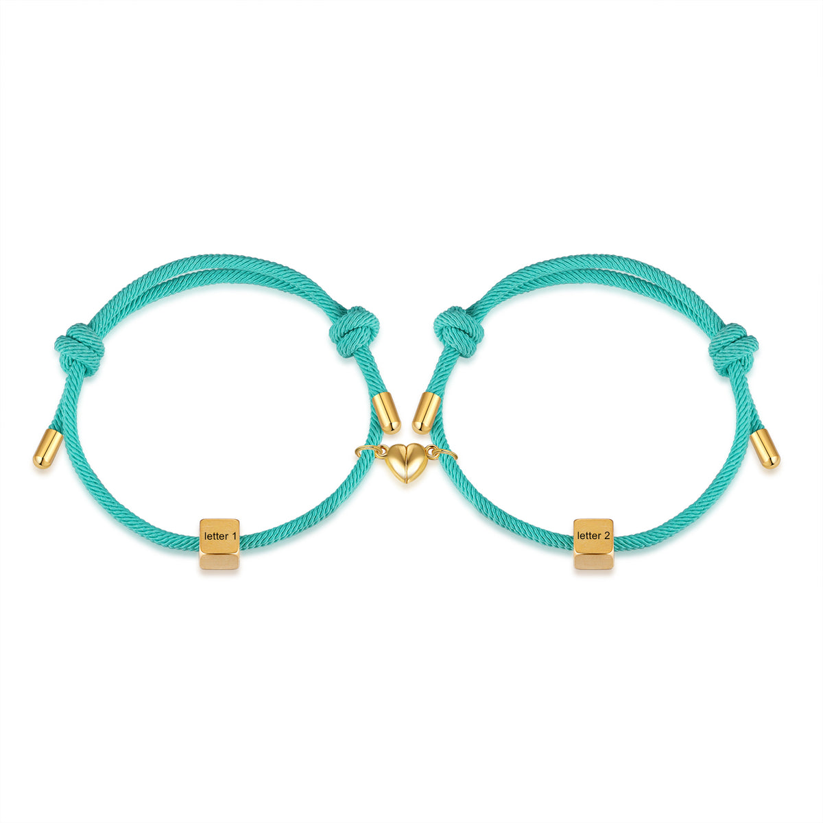 Personalized Initial Couple Rope Bracelets with Heart Magnet