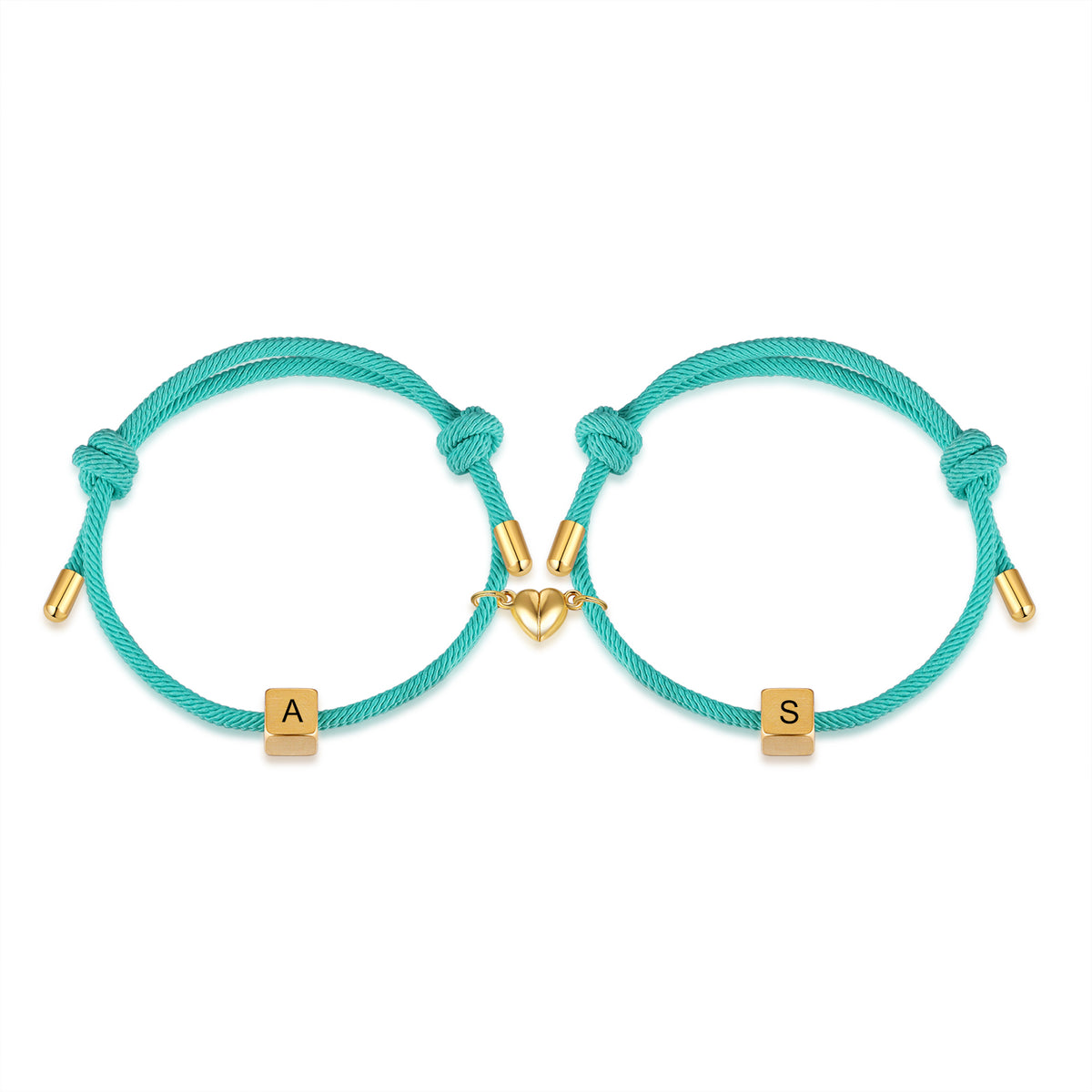 Personalized Initial Couple Rope Bracelets with Heart Magnet